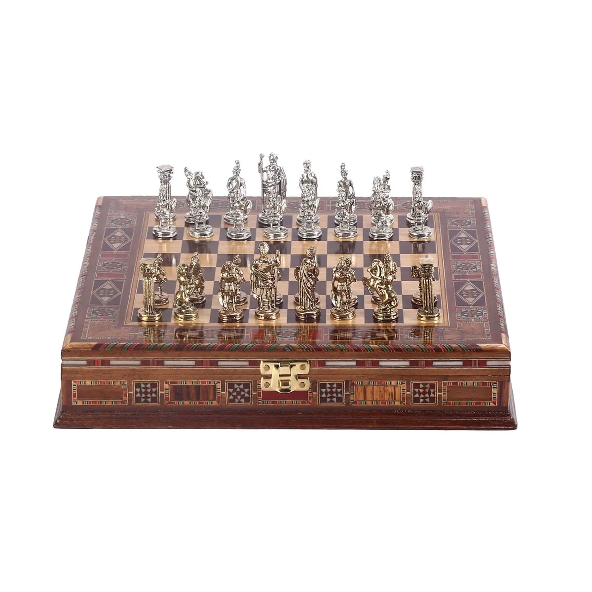 Historical Figures of Rome Metal Chess Set Handmade Pieces Natural Solid Wooden Chessboard storage Inside Small Size King 4.8cm | Спорт и