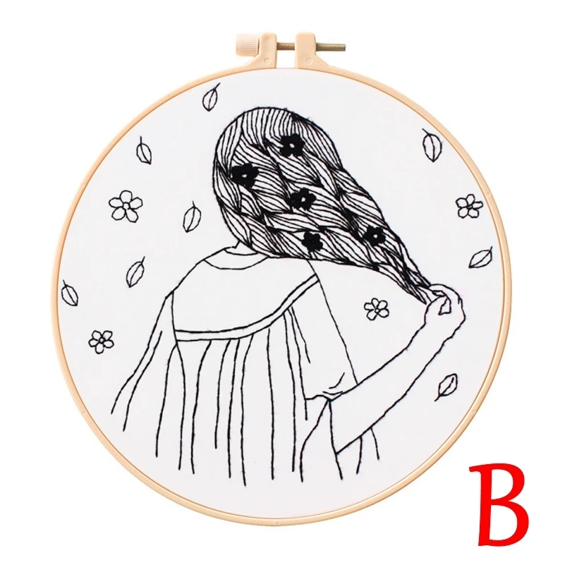 

Embroidery Kits, Girl Embroidery Art, Hoop, Threads, Contains Embroidery Material and Tool, DIY Embroidery Kit for Beginners (B)