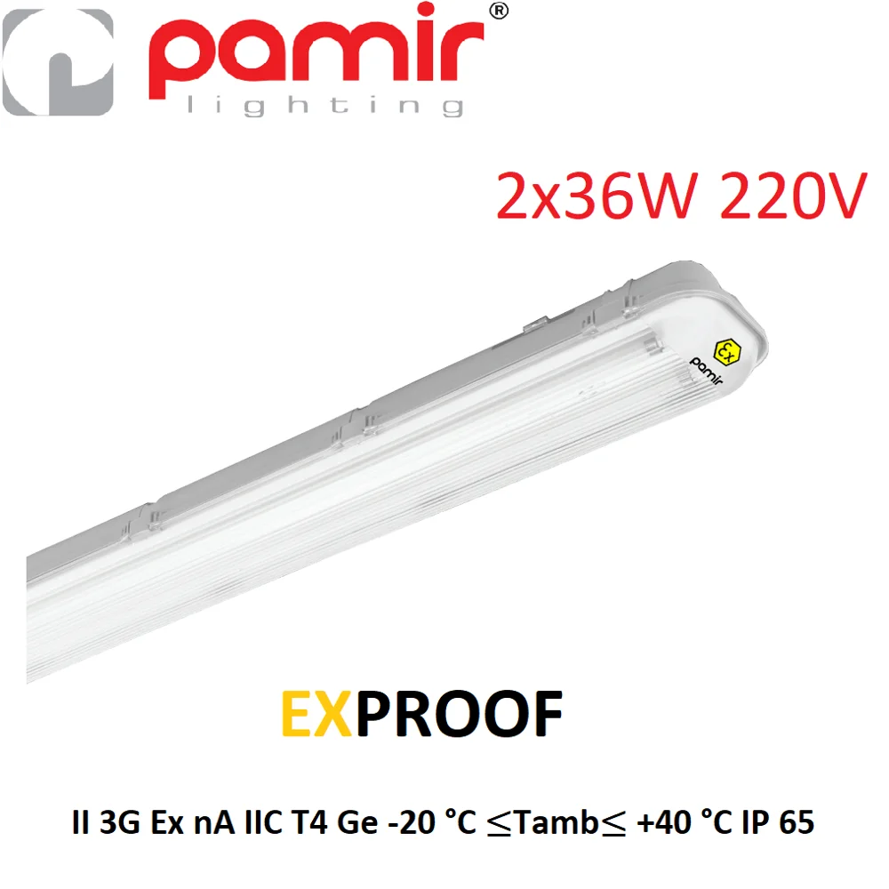 Pamir Lighting 2x36W Exproof L:1280mm Waterproof Surface Mounted Lighting Fixture, IP65 with ATEX certification Zone II ABS Body