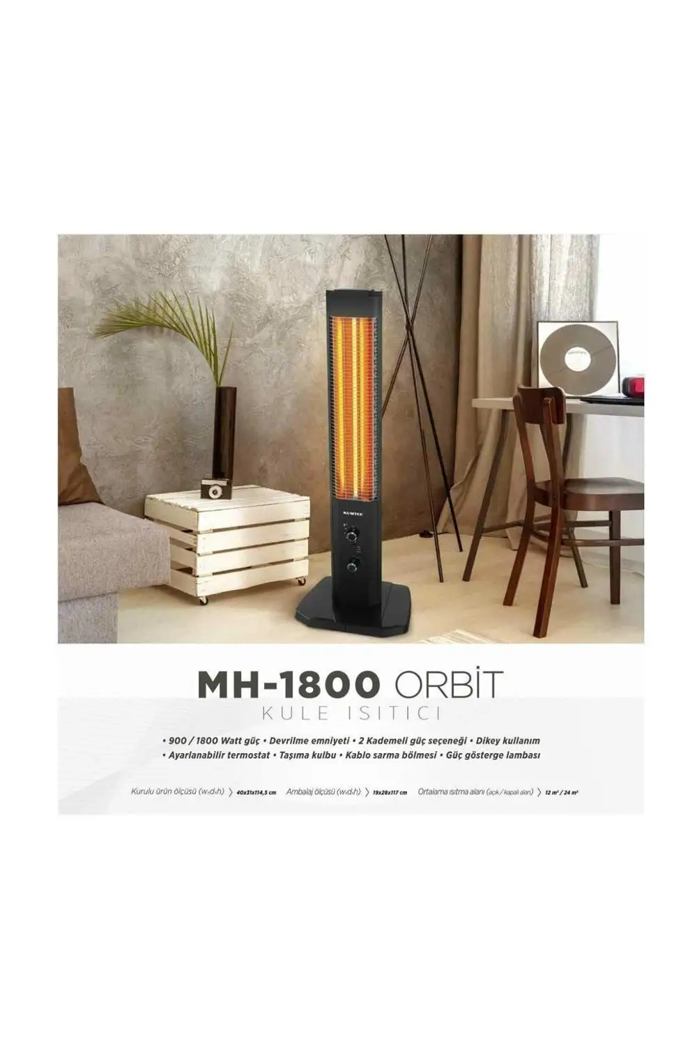 

1800W Orbit Tower Heater VERTICAL DESIGN Indoor Outdoor Electric Panel Infrared Patio Space Heater with Thermostat Heating Stove