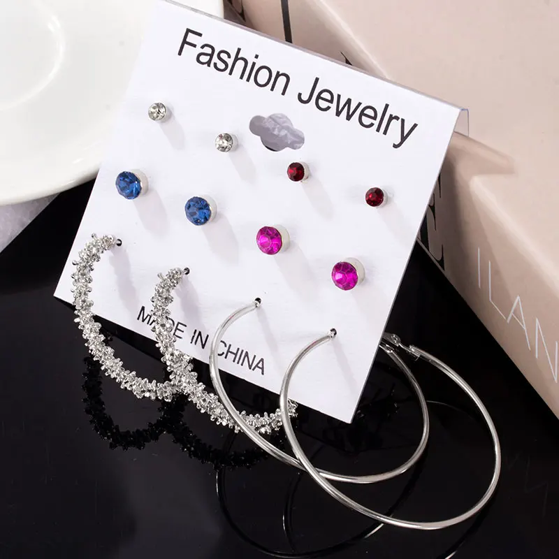 

LOVR Geometirc Statement Big Round Hoop Women's Earrings Set For Women Fashion Silver Colour Earrings 2021 Trend Stud Jewelry