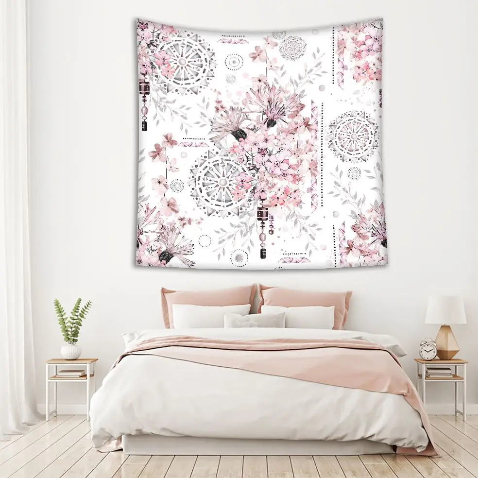 Гобелен Мандала геометрические узоры и летние цветочные орнаменты цветочный