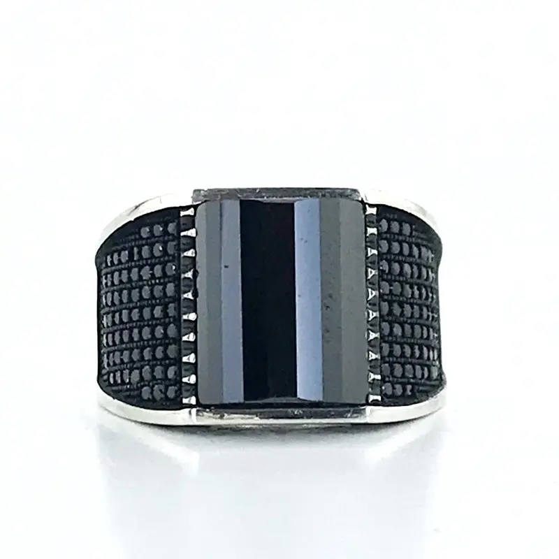 Высокое качество Простое Элегантное мужское серебряное кольцо с черным