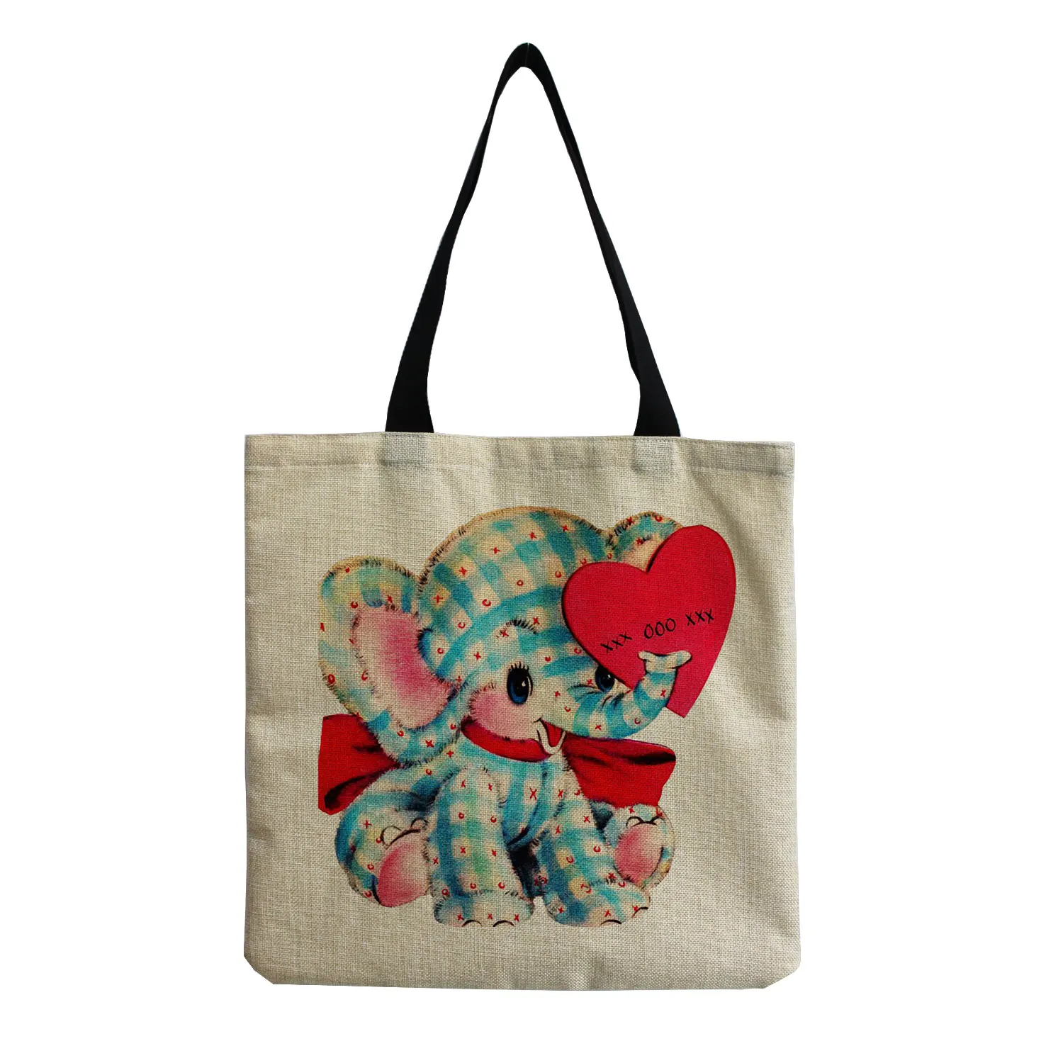 

Cartoon Elephant Printed Handbag Female Shopping Bag Love Large Capacity Casual Shoulder Bag Cute Animal Tote Bag Custom Pattern