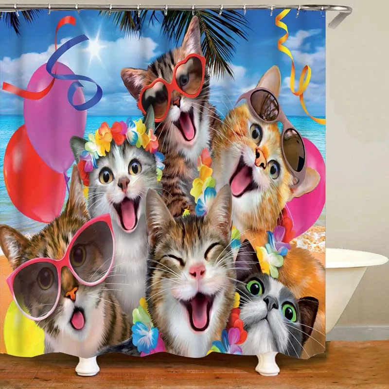 Забавные милые коты селфи занавеска для душа и коврики ванной Забавный забавный