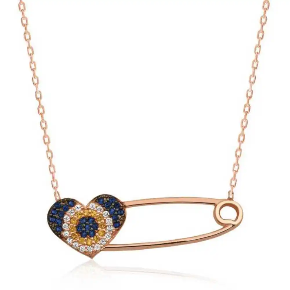 

Vaoov 925 Sterling Silver Heart Hooked Pin Woman Necklace - Made in Turkey