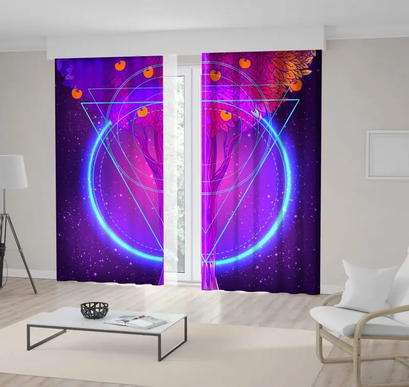 

Curtain Magic Apple Tree Over Night Starry Sky Mystic Tribal Symbol Artwork Purple Orange Blue