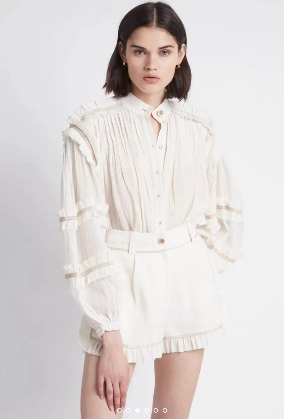 

AJ* summer lantern full sleeves blended 97%rayon and 3%viscose shirring O-neck LOOSE solid Tees