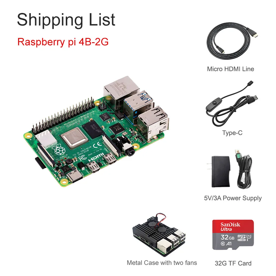 2Gwith Accessories 2 Последние Raspberry Pi 4 Модель B LPDDR4 2G/4G Quad-core Cortex-A72(ARM v8) 64-бит 1,5 Ghz Dual core 4K HDMI Выход Мощность чем 3B - Комплект: 2Gwith Accessories 2
