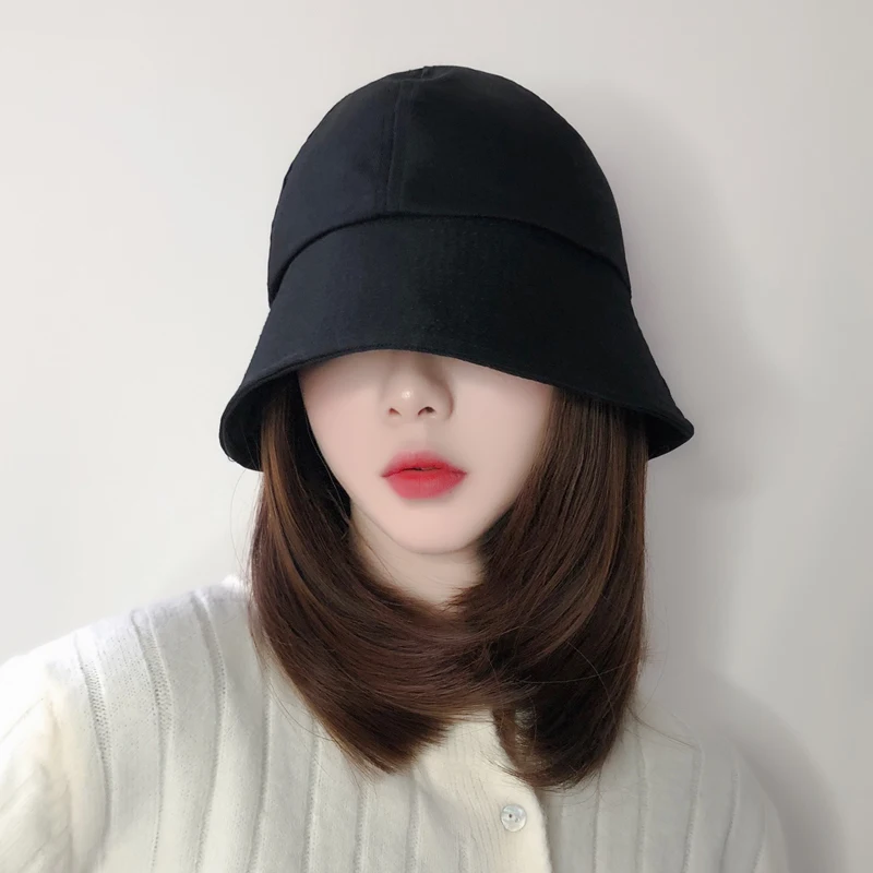 High Temperature Fiber Synthetic Knitted Fisherman Bucket Hat Long Curls Wig Adjustable Natural Fake Hair for Women Sun Hat