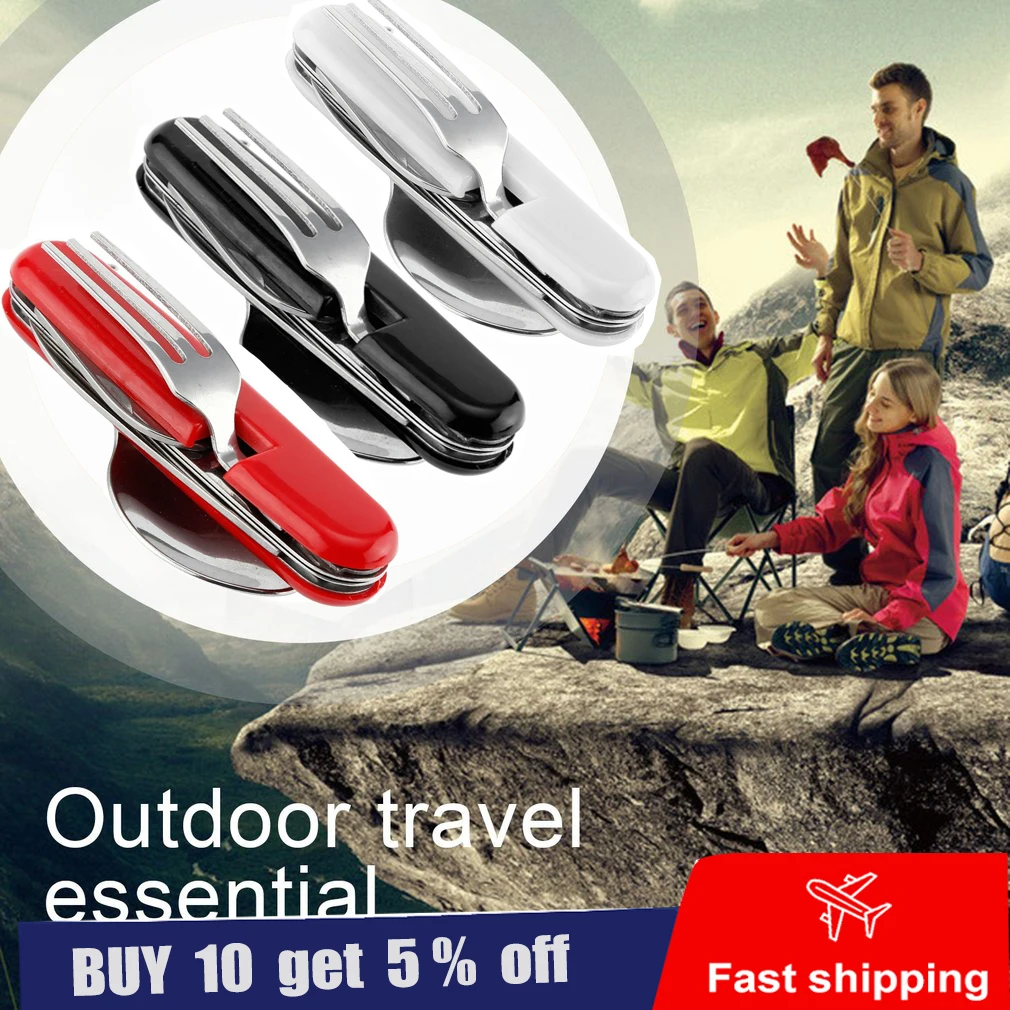 Набор столовых приборов 4 в 1 портативный прибор из нержавеющей стали складной