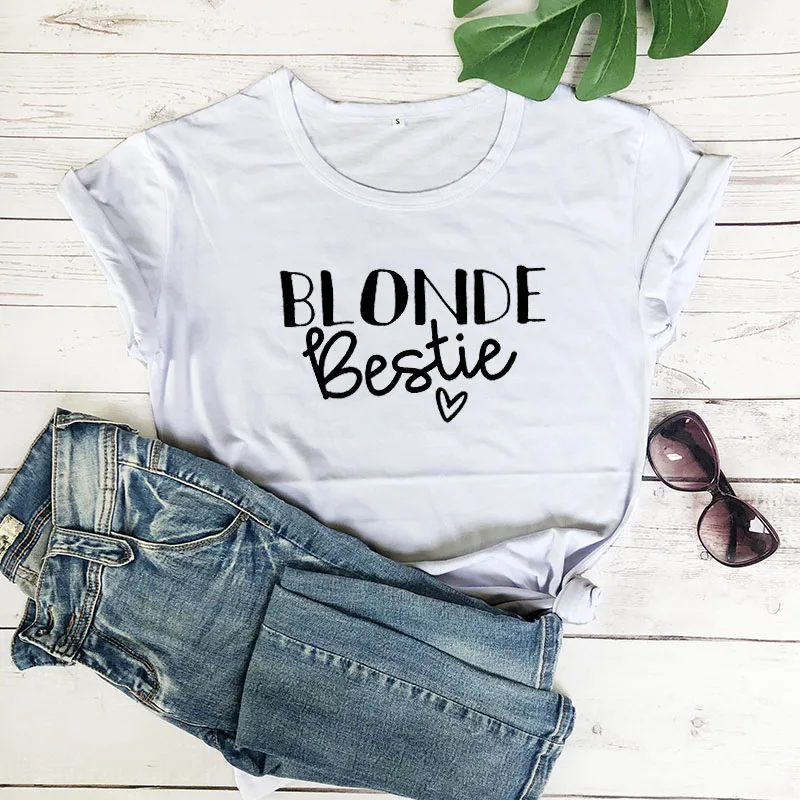 Blonde Bestie Printed New Arrival Women's Funny Casual 100%Cotton T-Shirt Best Friends Tees Sister Shirts | Женская одежда
