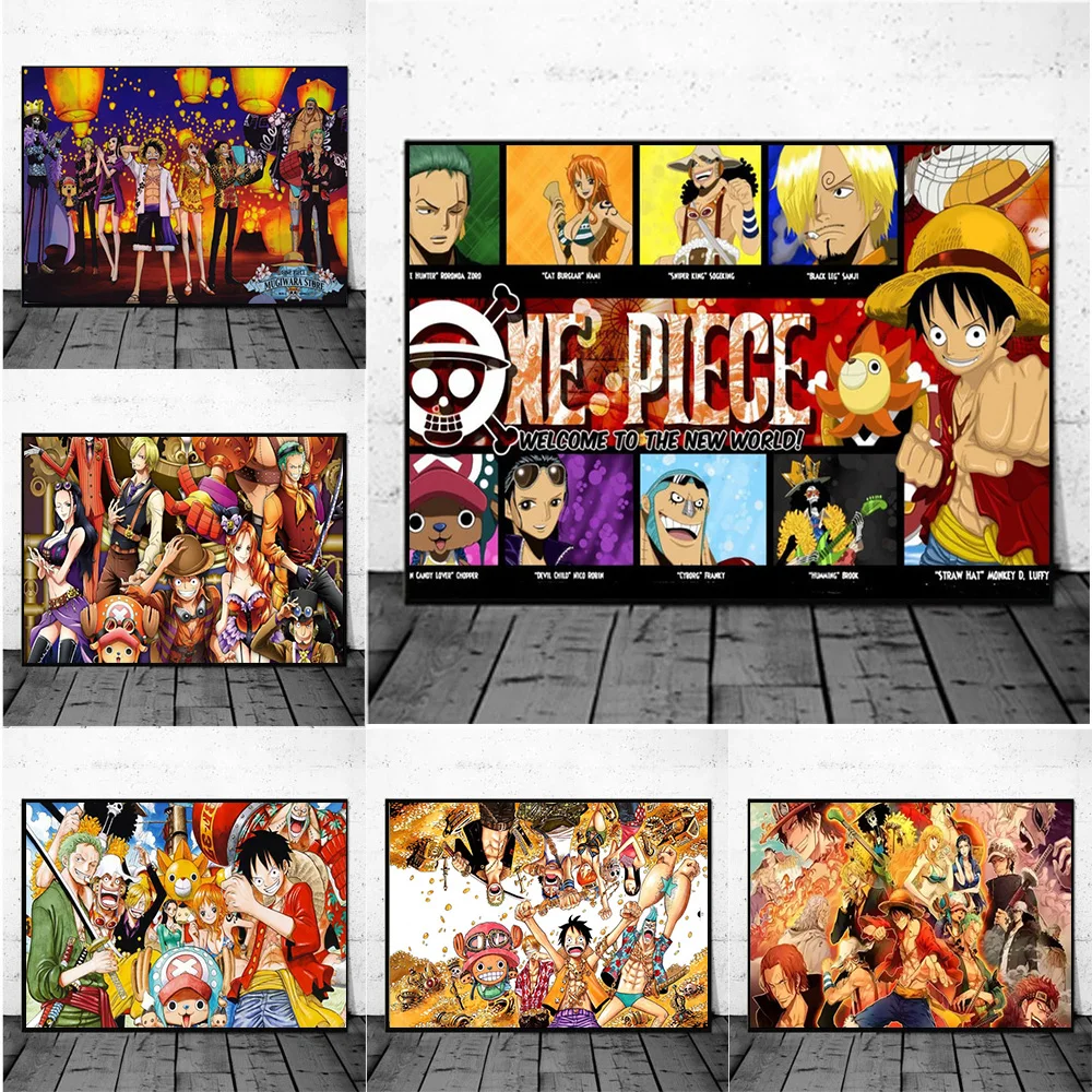 

Classic Anime Characters Luffy One Piece Poster And Prints Collection Wall Art Mural Canvas Painting Pictures Living Room Decor