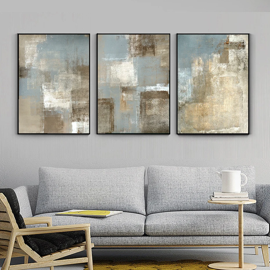 Vintage Abstract Gray Beige Neutral Wall Art Canvas Paintings - Pictures, Posters, and Prints for Living Room Interior Home Decoration image 2