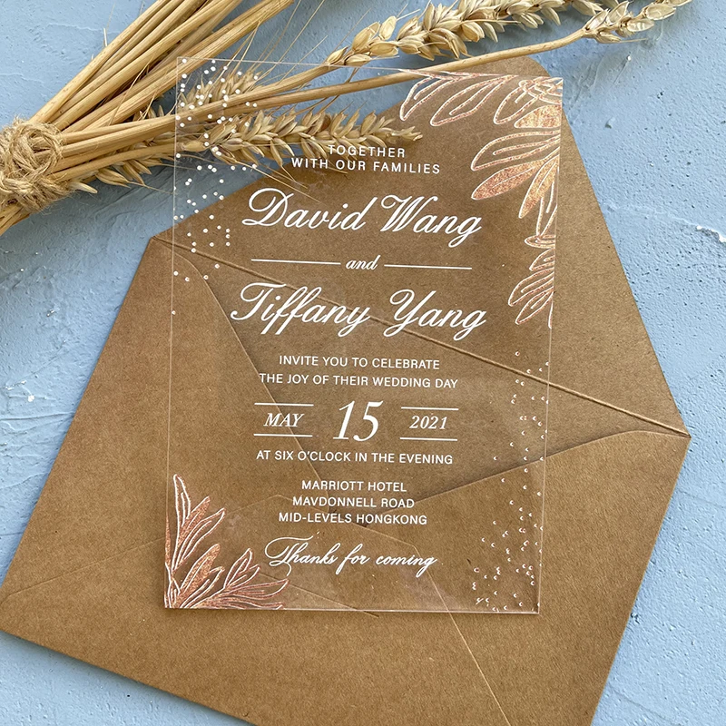 10 Pcs Custom Wedding Invitation Card Lace Colorful Printing Acrylic Card Invitations with Envelopes Wedding Bridal Shower Decor