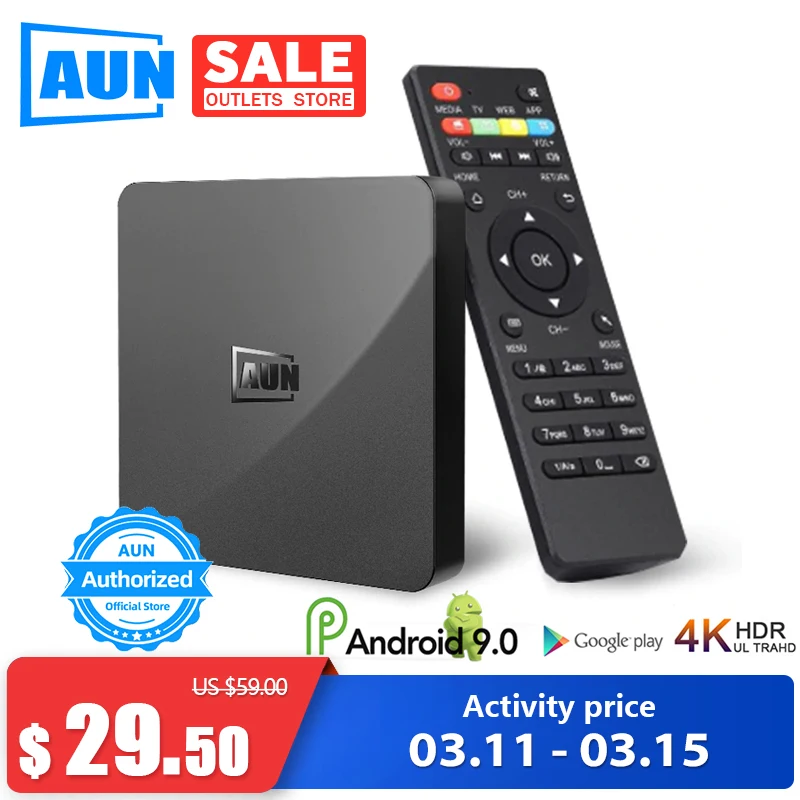 AUN Smart TV Box Android 9 0 2 Гб ОЗУ + 16 ПЗУ 4K Ультра HD декодирование WIFI Google Player Netflix Set Top 1 |