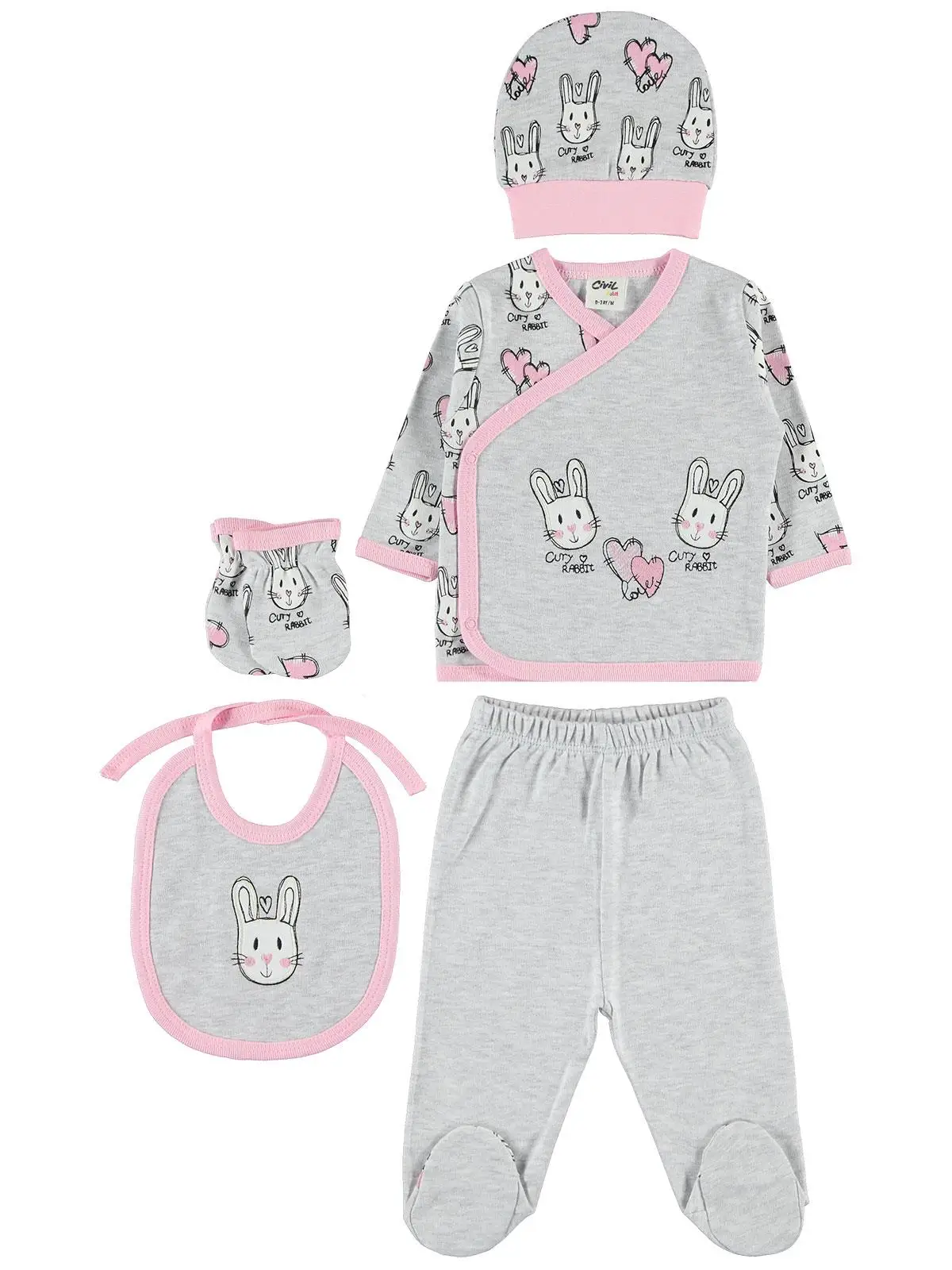 

Civil Baby Girl Bodysuit Set Newborn Pink Color Long Sleeve Cotton 100%