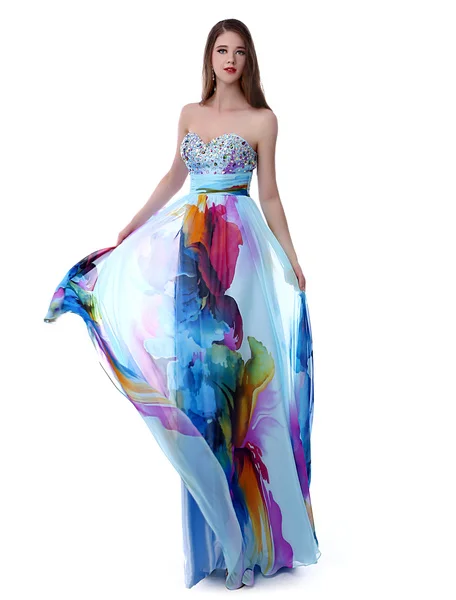 

Evening Dress Long Prom Dresses 2020 African Print Prom Dress Strapless Backless Floral Print Beading Sweetheart Chiffon Party