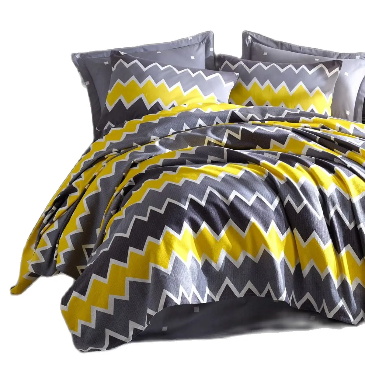 Комплект постельного белья из турецкого хлопка с наволочкой желтого и серого