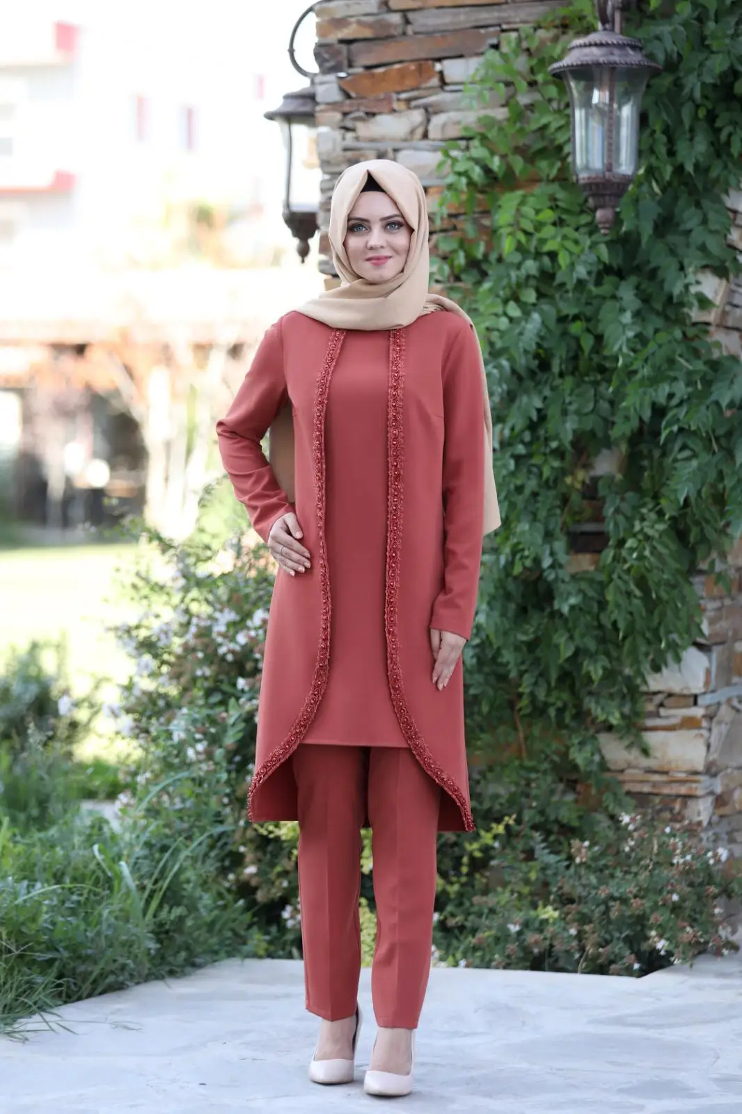 MC1434 Женская одежда для хиджаба с вышитыми розами двойной костюм исламский платье