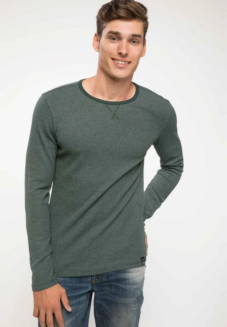 Мужская Повседневная футболка DeFacto однотонная хлопковая с длинным рукавом и