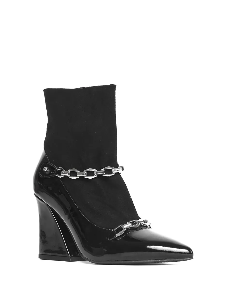 

İLVİ Pupsi Women's Heeled Boot Black Patent Leather - Black Suede