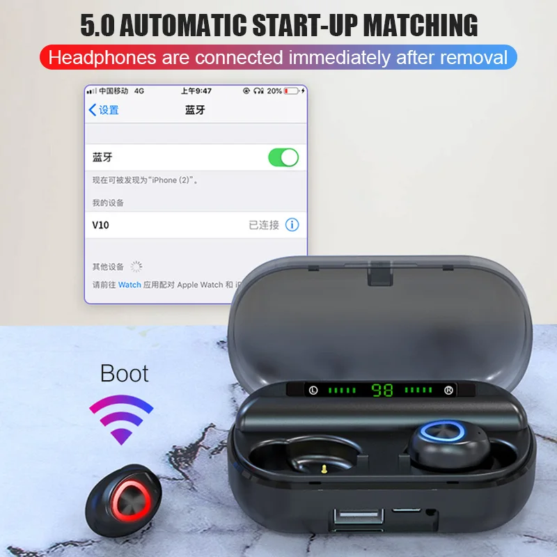 TWS Bluetooth наушники с микрофоном светодиодный дисплей беспроводные Bluetooth наушники водонепроницаемые шумоподавляющие гарнитуры