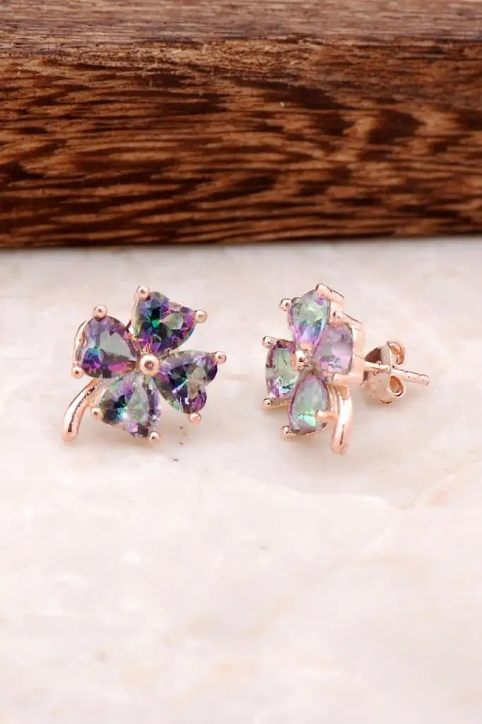 

Серьги из розового серебра с Мистик-топазом и камнем клевера, 4190, высокое качество, ручная работа, оригинальные филигранные серебряные украшения, подарок для женщин