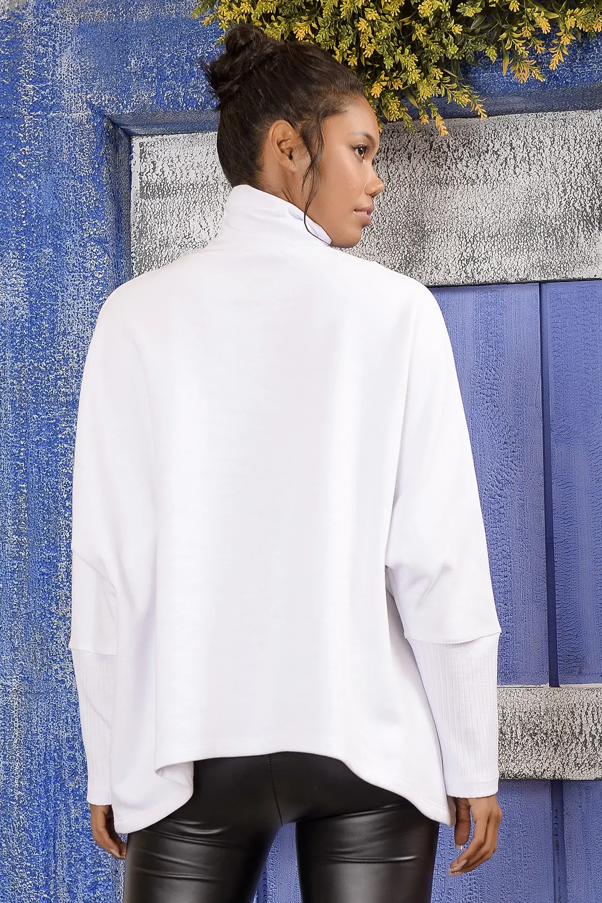 Тренд: Alacati Стиль Женщины Половина водолазки oversыze Асимметричная толстовка с