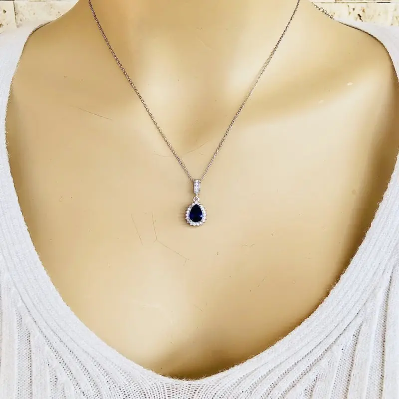 

Sapphire Stone 925 Sterling Silver Necklace Women Girls Gift Jewelry Accessories Fashion Handmade Elegant Chain