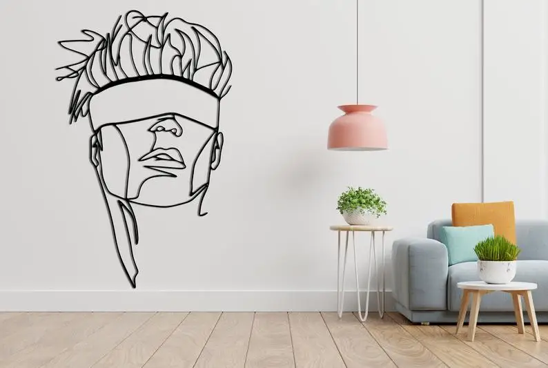 Arte de pared de l&iacute;nea, arte de pared de Metal de cara abstracta, arte minimalista, decoraci&oacute;n de pared de Metal geom&eacute;trico, decoraci&oacute;n de interiores, pared geom&eacute;trica Han-2