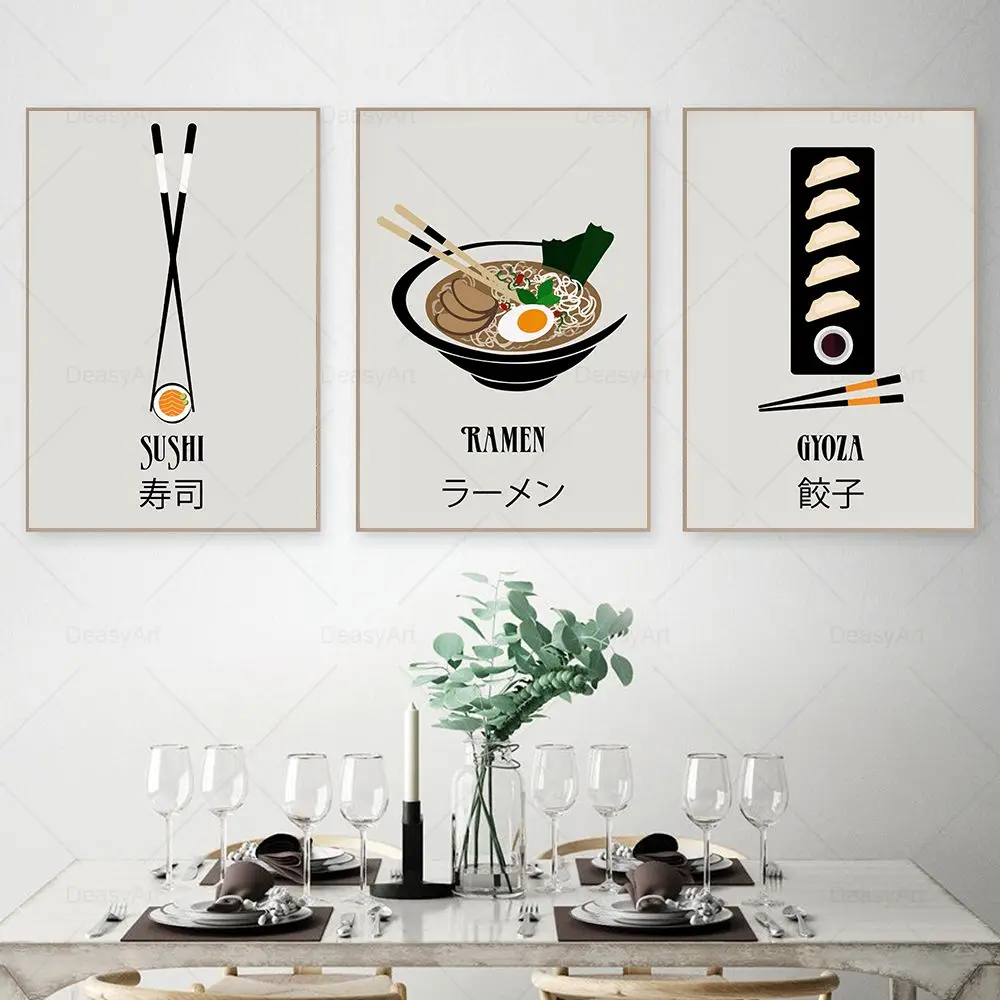 

Japanese Food Poster Ramen Gyoza Sushi Maki Nigiri Sake Dorayaki Canvas Painting Print Wall Art Picture Kitchen Restaurant Decor