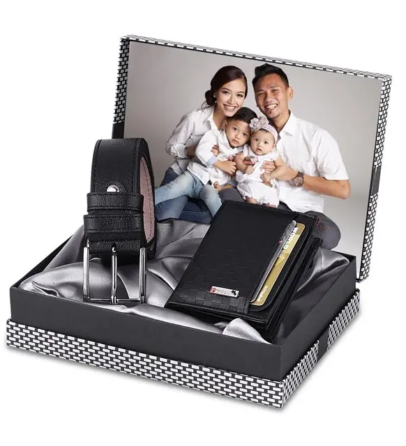

Personalized Photo Polo Air Men's Set Belt Wallet Card Holder Black Combination