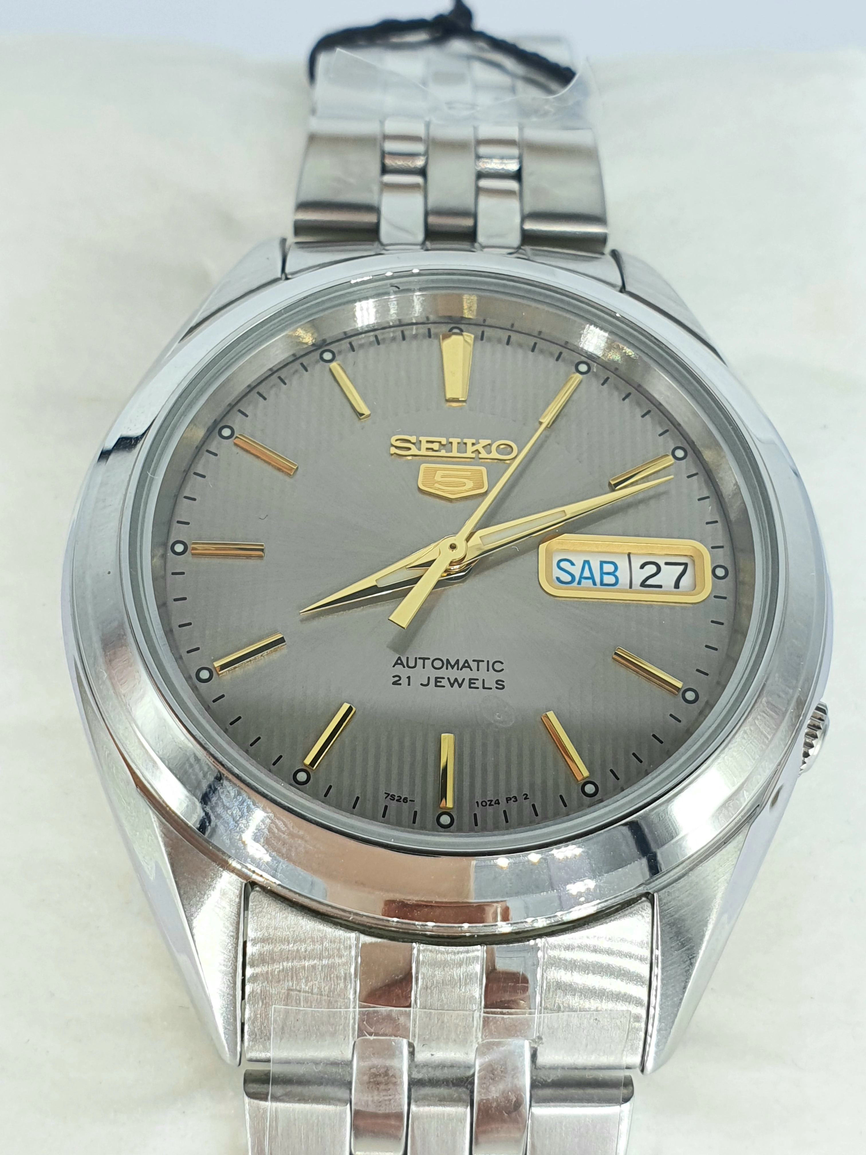 Мужские автоматические часы Seiko 5 SNKL19K1 серый циферблат стальной ремешок мужские