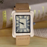 square new luxury wooden watch fashion design mens watches leather strap military wood quartz wristwatch relogio masculino