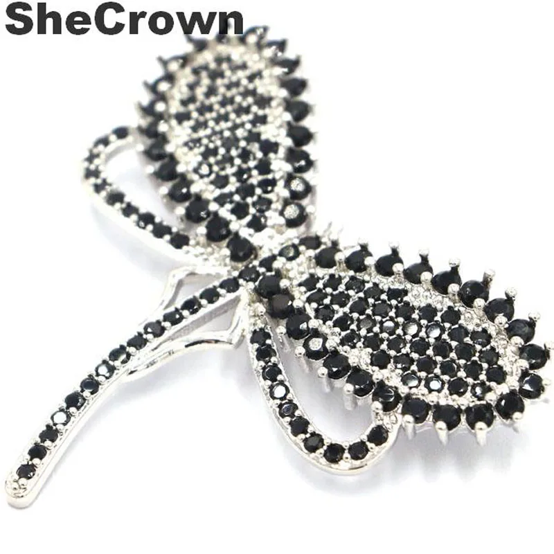 

45x39mm Long Big Special Dragonfly Created Black Sapphire Garnet Gift Silver Pendant