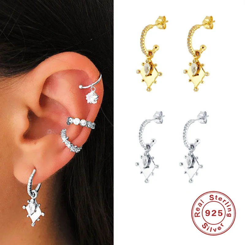 

Hot Trendy 925 Sterling Silver Earrings Fashion Jewelry Earrings Square Stud Earrings For Women Brincos Statement Earrings