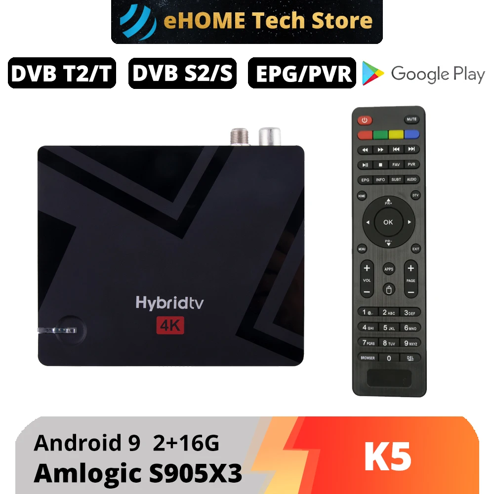 

ТВ-приставка Mecool K5 Hybird DVB S2 / T2 Amlogic S905X3 Android 9.0 четырехъядерный 2 Гб 16 Гб 4K двойной Wi-Fi PVR Запись ТВ-приставка медиаресивер
