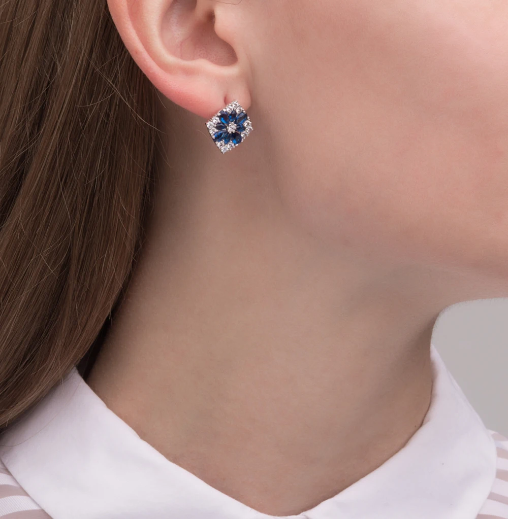 Серебряные серьги с кварцем и фианитами SUNLIGHT проба 925|Серьги-клипсы| |