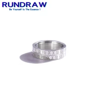 rundraw hip hop fashion silver color punk men women roman numeral rotating ring for goth punk party jewelry gift