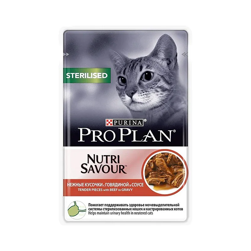 Влажный корм для стерилизованных кошек Pro Plan Nutrisavour с говядиной 24шт. х 85 г (кусочки