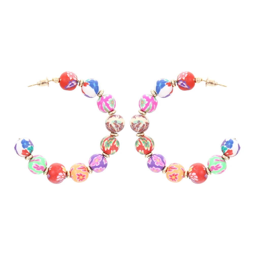 

ZA New Ethnic Manual Beaded Colorful Resin Ball Hoop Earrings Fashion Bohemia Dangle Earrings For Women Jewelry Accessories Gift