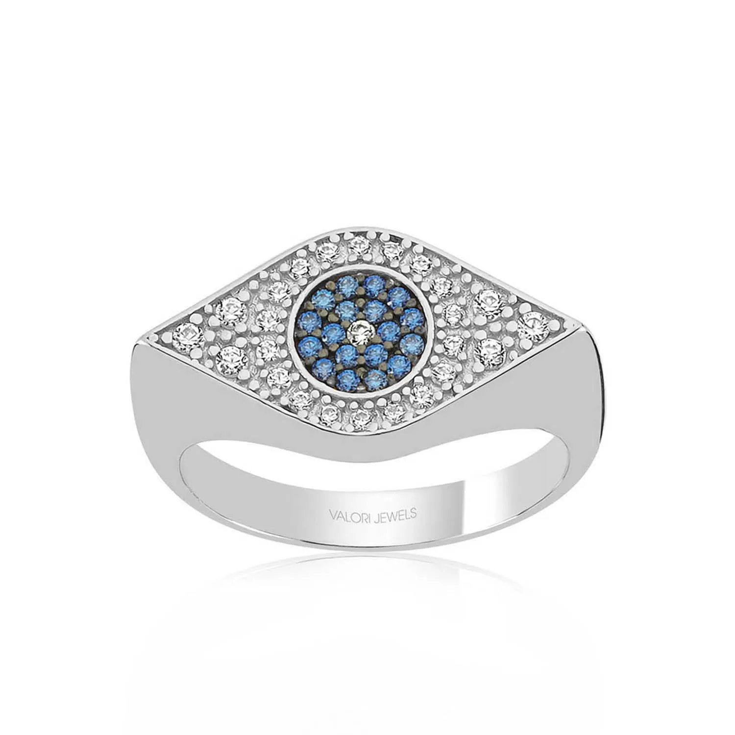 

Valori Jewels Blue Evil Eye, Zirconia White And Fancy Blue Gemstone, Rhodium Plated, Sterling Silver Ring