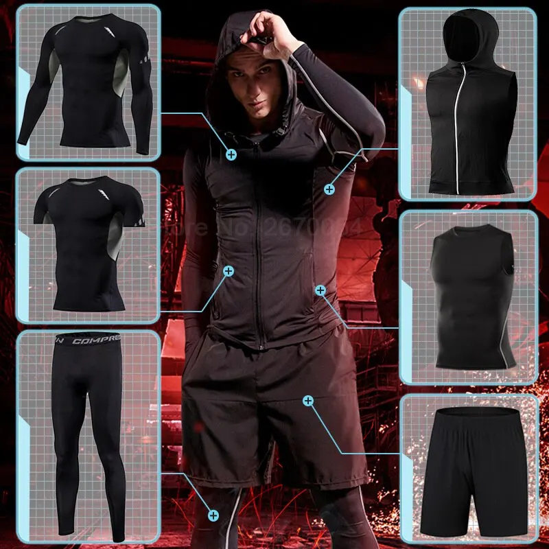 

New Men's Compression Sportswear Suit Jogging Running Training Tight Set Clothing Workout Tracksuit Fitness Jacket and Pants Dry