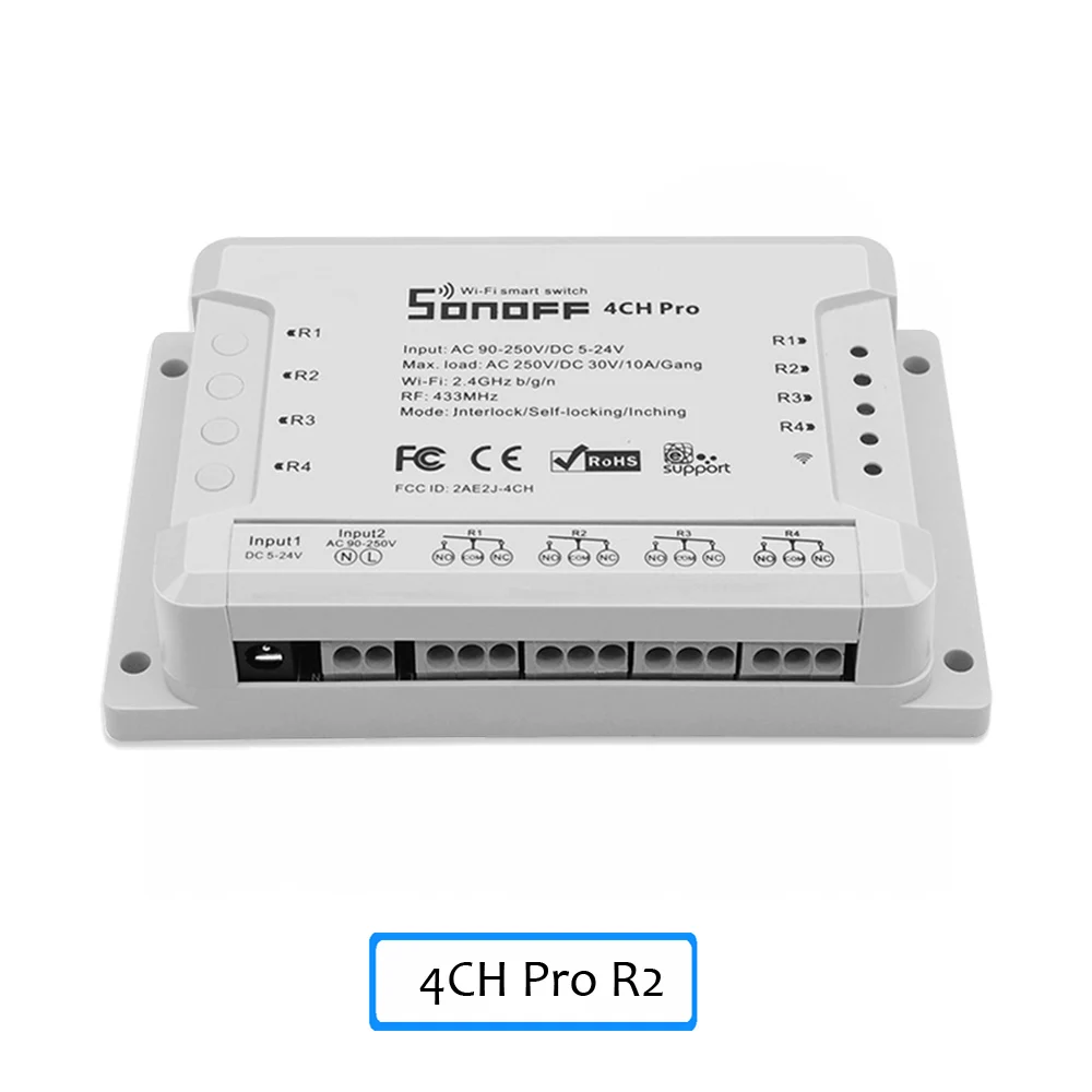 Sonoff 4CH R2/4CH Pro R2 10A/банда 4 канала Wifi смарт-коммутатор 433 МГц РЧ пульт дистанционного управления Wifi освещение 4 устройства для Alexa Google - Комплект: 4CH Pro R2