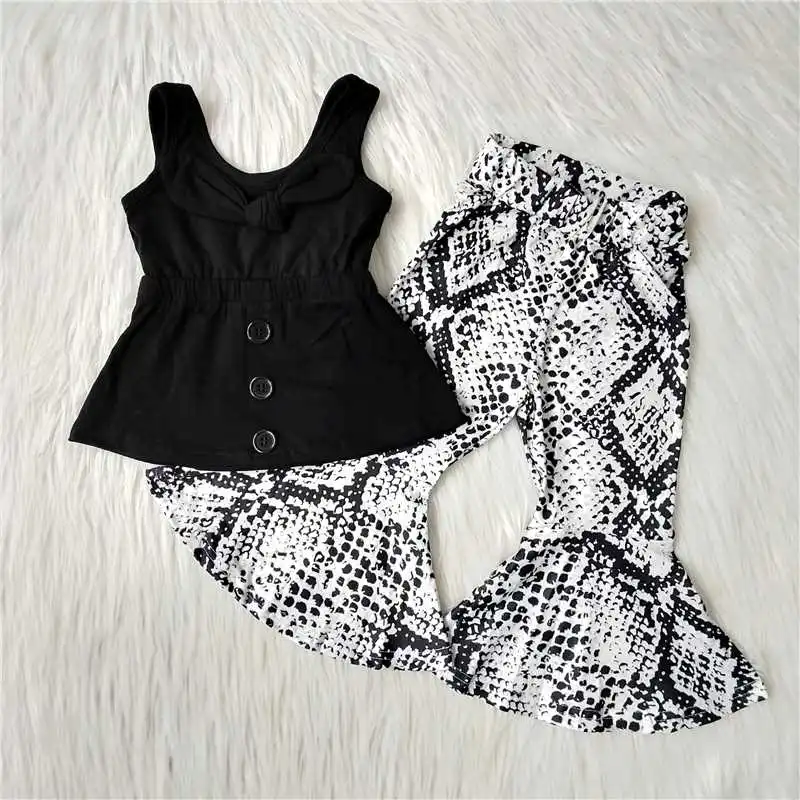

Toddler Baby Girls Clothes Set Black Short Sleeve with Print Bell-Bottoms Summer Sets For Toddler Outfits Kids Wear