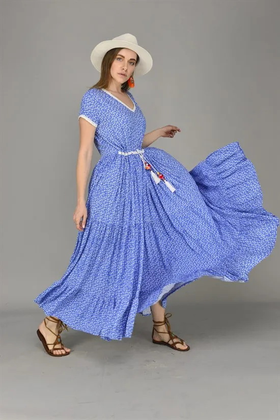 

Long Boho Dress With Crispy Pattern Tassels Lace Detail 2021 New Fashion Women's Summer Clothing