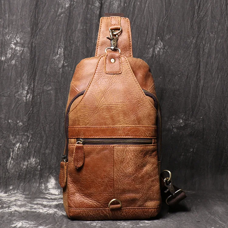 

100% Crazy Horse Leather Waist Packs Travel Fanny Pack For Men Leather Waist Bag Male Belt Bag Multi function Chest Bag