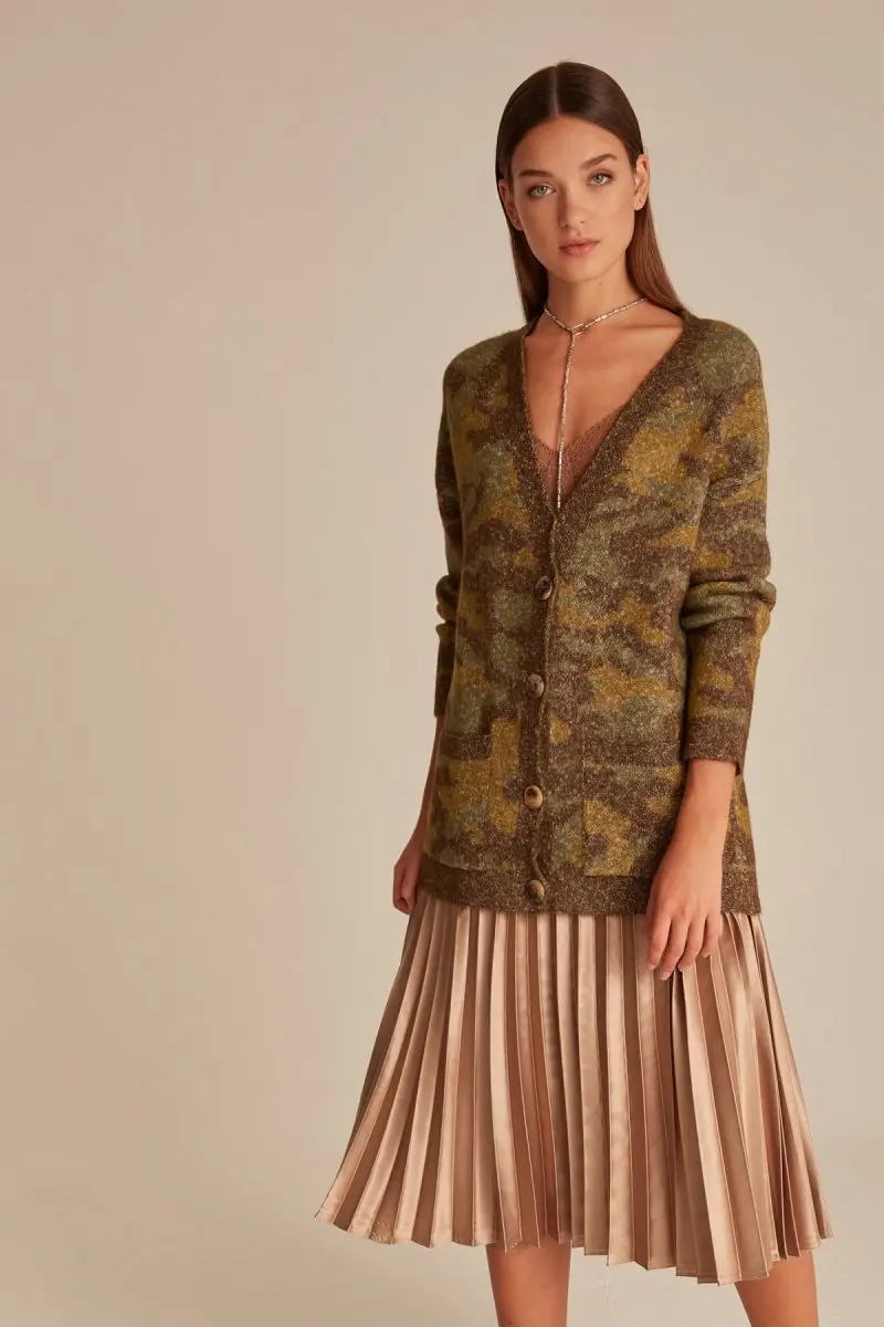 Joinus Камуфляжный узор вязаный кардиган с пуговицами Женщины Многоцветный|Женские