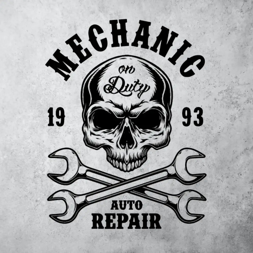 

Skeleton Skull Mechanic on Duty Wall Art Sticker Decal For Garage Shop Decoration Removable A002153